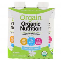 Orgain, Органический питательный полный белковый коктейль, сливочный шоколадный фадж, 4 шт. в упаковке, 11 жидк. унц. (330 мл)