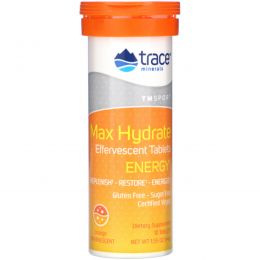 Trace Minerals Research, Max-Hydrate Energy, High Performance Electrolyte Fizzing Tablets, Orange, 1.55 oz (44 g)