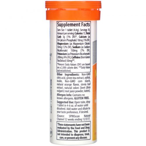 Trace Minerals Research, Max-Hydrate Energy, High Performance Electrolyte Fizzing Tablets, Orange, 1.55 oz (44 g)