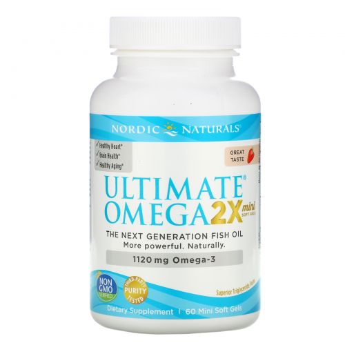 Nordic Naturals, Ultimate Omega mini, со вкусом клубники, 650 мг, 60 штук