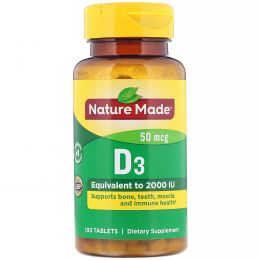 Nature Made, D3, пищевая добавка с витамином D, 2000 МЕ, 100 таблеток