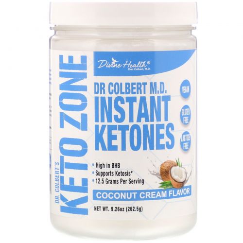 Divine Health, Кето-зона д-ра Кольберта, мгновенные кетоны, вкус кокосовых сливок, 265,5 г