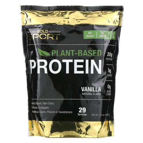 California Gold Nutrition, Растительный протеин со вкусом ванили, веганский, легкоусвояемый, 907 г (2 фунта)