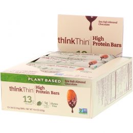 ThinkThin, Батончики с высоким содержанием протеина, с морской солью, миндалем и шоколадом, 10 баточников, 1,94 унц. (55 г) каждый