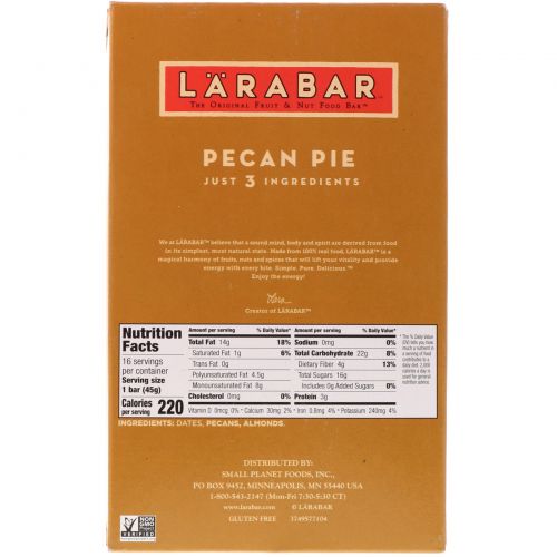 Larabar, Батончик со вкусом пирога с орехами пекан, 16 батончиков по 45 г