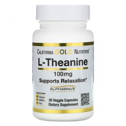 California Gold Nutrition, L-теанин, AlphaWave, способствует расслаблению, успокоению и концентрации, 100 мг, 30 вегетарианских капсул