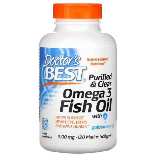 Doctor's Best, Purified & Clear Omega 3 Fish Oil with Goldenomega, 1000 mg, 120 Marine Softgels