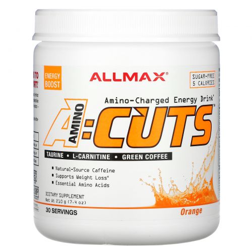 ALLMAX Nutrition, AMINOCUTS, Weight Loss BCAA+EAA, Taurine, CLA, Green Coffee, Arctic Orange, 7.4 oz (210 g)