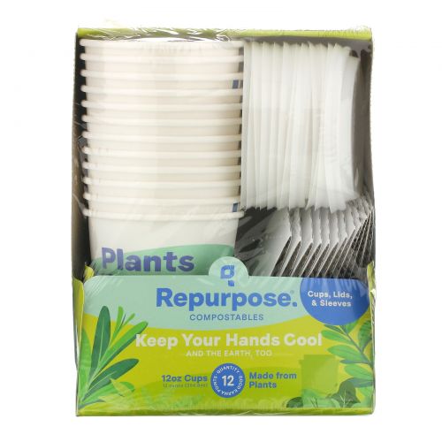 Repurpose, 12 oz Cups with Lids + Sleeves, 12 Count