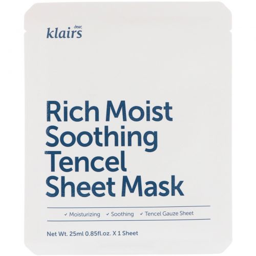 Dear, Klairs, Rich Moist Soothing Tencel Sheet Mask, 1 Mask, 0.85 fl oz (25 ml)