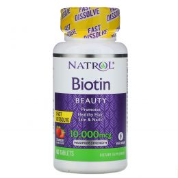 Natrol, Биотин с натуральным клубничным вкусом, 10.000 мкг, 60 таблеток