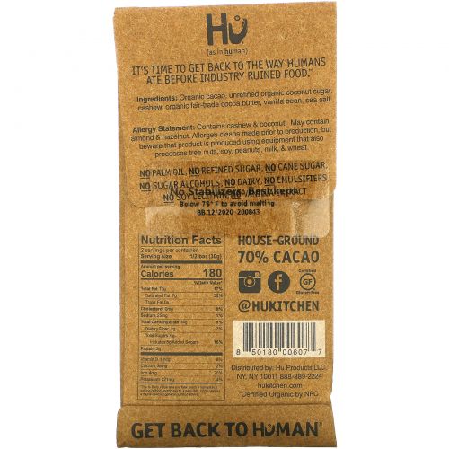 Hu, Dark Chocolate, Cashew Butter + Pure Vanilla Bean, 2.1 oz (60 g)