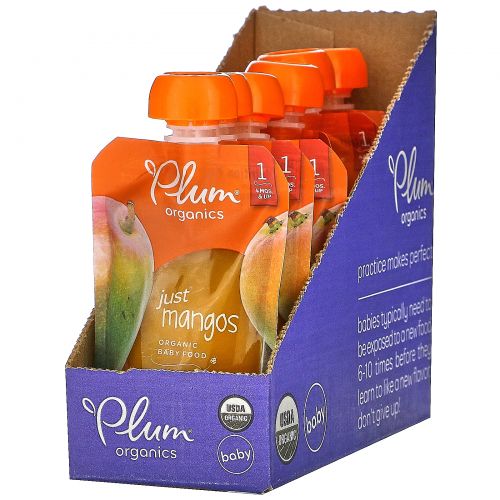 Plum Organics, Organic Baby Food, 4 Months & Up, Just Mangos, 6 Pouches, 3.5 oz (99 g) Each