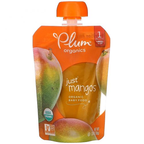 Plum Organics, Organic Baby Food, 4 Months & Up, Just Mangos, 6 Pouches, 3.5 oz (99 g) Each