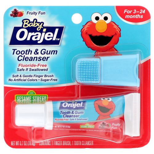 Orajel, Elmo Tooth & Gum Cleanser, Fluoride-Free, Fruity Fun, For 3-24 Months, 0.7 oz (19.8 g)