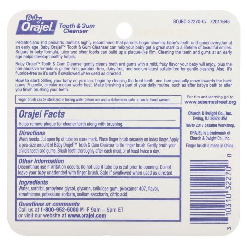 Orajel, Elmo Tooth & Gum Cleanser, Fluoride-Free, Fruity Fun, For 3-24 Months, 0.7 oz (19.8 g)