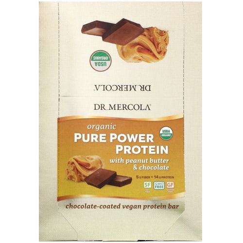 Dr. Mercola, Organic Pure Power Protein, Peanut Butter & Chocolate, 12 Bars, 1.83 oz (52 g) Each