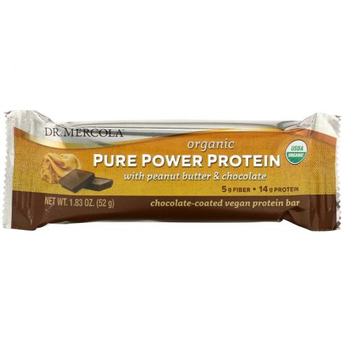 Dr. Mercola, Organic Pure Power Protein, Peanut Butter & Chocolate, 12 Bars, 1.83 oz (52 g) Each