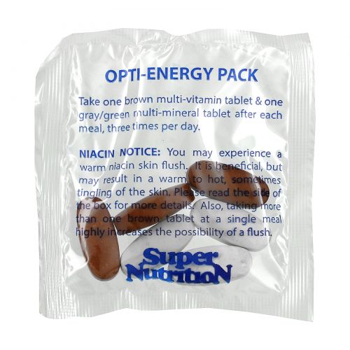 Super Nutrition, Opti-Energy Pack, мультивитаминная / минеральная добавка, без железа, 30 пакетиков (6 таблеток в каждом)