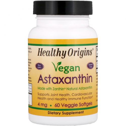 Healthy Origins, Vegan Astaxanthin, 4 мг, 60 мягких желатиновых капсул