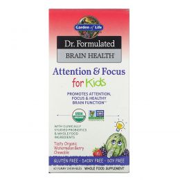 Garden of Life, Dr. Formulated Brain Health, Attention & Focus for Kids, Tasty Organic Watermelon Berry Flavor, 60 Yummy Chewables