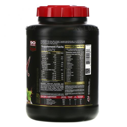 ALLMAX Nutrition, Isoflex, 100%-ный сверхчистый изолят сывороточного белка (ИСБ с фильтрацией частиц заряженными ионами), шоколад и мята, 5 фунтов (2,27 кг)