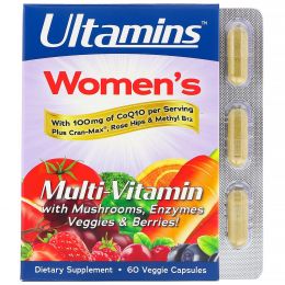 Ultamins, Женский мультивитаминный комплекс с CoQ10, грибами, ферментами, овощами и ягодами, 60 растительных капсул