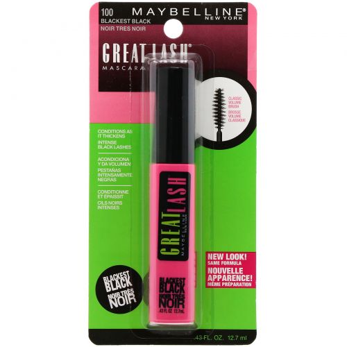 Maybelline, Тушь для ресниц Great Lash, оттенок 100 угольно-черный, 12,7 мл