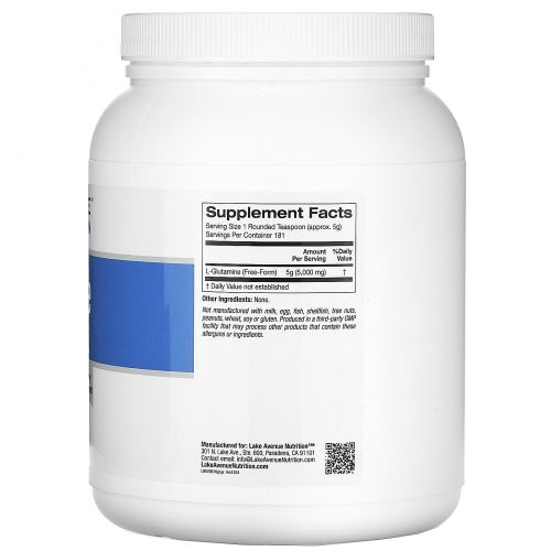 Lake Avenue Nutrition, Glutamine Powder, Unflavored, 5,000 mg , 2 lb (907 g)