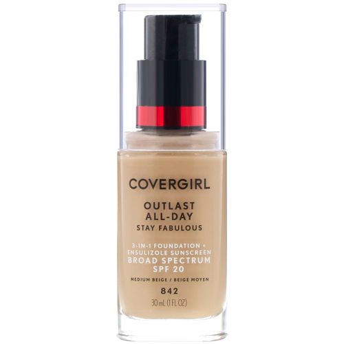 Covergirl, Outlast All-Day Stay Fabulous, тональная основа 3 в 1, оттенок 842 «Средний бежевый», 30 мл (1 жидк. унция)