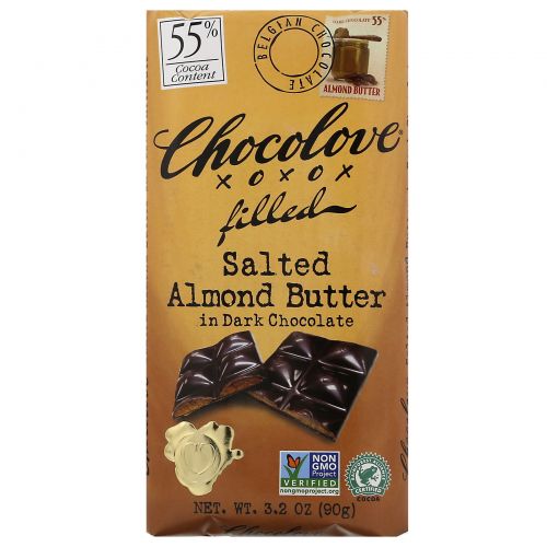 Chocolove, Соленая миндальная паста в черном шоколаде, 3,2 унции (90 г)