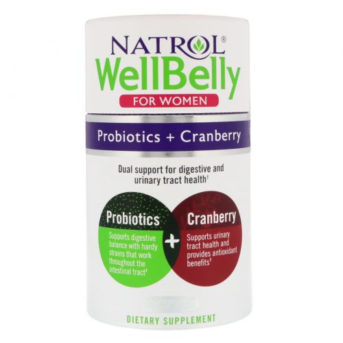 Natrol, WellBelly, Probiotics + Cranberry, For Women, 30 Capsules