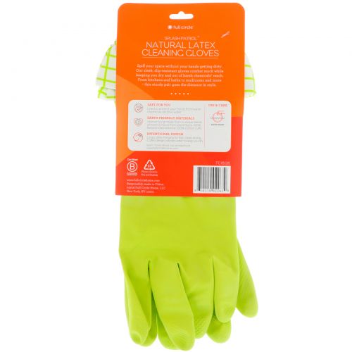 Full Circle, Splash Patrol, Natural Latex Cleaning Gloves, Green, Size M/L