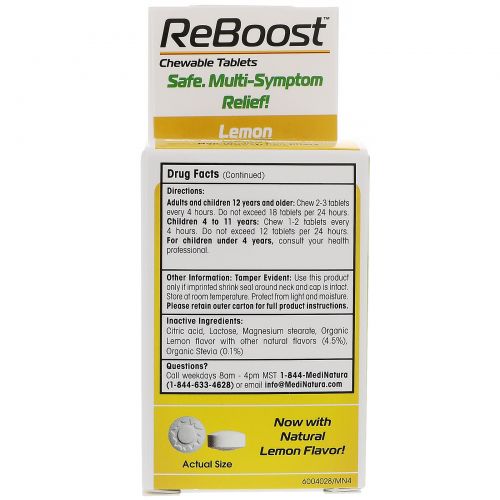 MediNatura, ReBoost, Cold & Flu Relief, Lemon, 100 Chewable Tablets