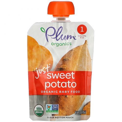 Plum Organics, Organic Baby Food, 4 Months & Up, Just Sweet Potato, 6 Pouches, 3 oz (85 g) Each