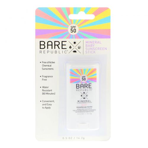 Bare Republic, Mineral Baby Sunscreen Stick, SPF 50, 0.5 oz (14.2 g)