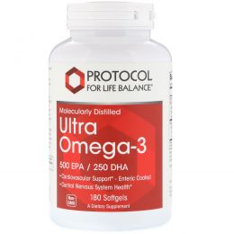 Protocol for Life Balance, Molecularly Distilled Ultra Omega-3, 500 EPA/250 DHA, 180 Softgels