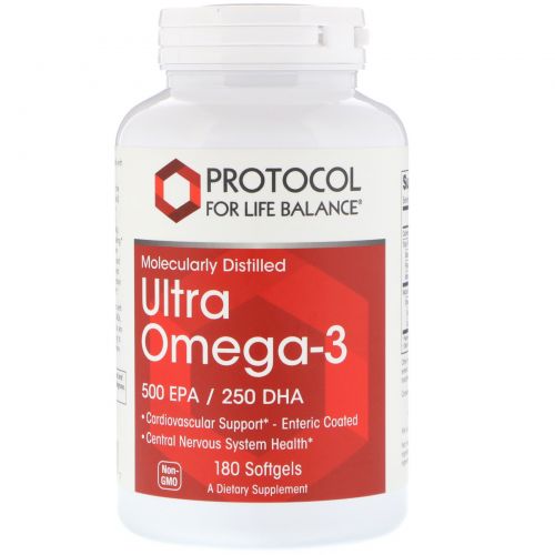 Protocol for Life Balance, Molecularly Distilled Ultra Omega-3, 500 EPA/250 DHA, 180 Softgels