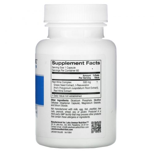 Lake Avenue Nutrition, Resveratrol Complex, 500 mg, 60 Veggie Capsules