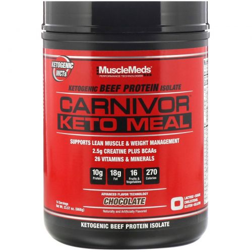 MuscleMeds, Carnivor, Keto Meal, кетогенный изолят говяжьего белка, шоколад, 668 г (23,57 унции)