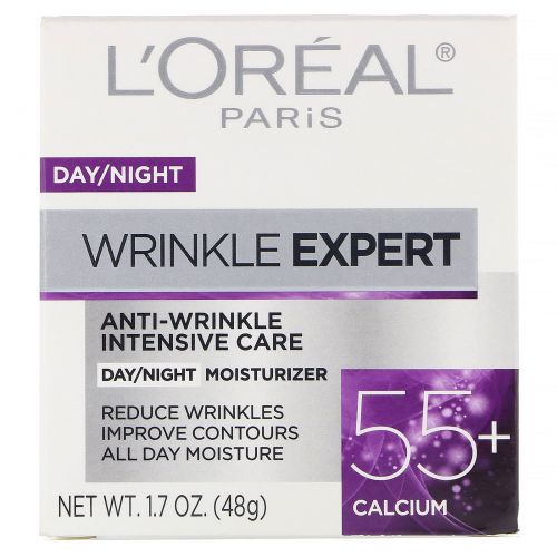 L'Oreal, Wrinkle Expert, интенсивный уход против морщин, 55+, дневное и ночное увлажняющее средство, 48 г