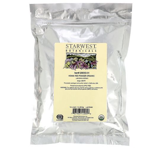 Starwest Botanicals, Органический порошок хны, красный, 1 фунт (453,6 г)