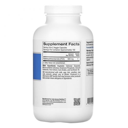 Lake Avenue Nutrition, ПЭА (пальмитоилэтаноламид), 300 мг, 365 растительных капсул