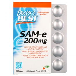 Doctor's Best, SAM-e (S-Adenosyl-L-Methionine)200, 60 таблеток в кишечнорастворимой оболочке