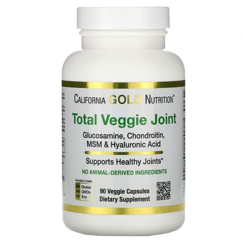 California Gold Nutrition, Полноценная вегетарианская формула для суставов, Вегетарианский глюкозамин и хондроитин, Плюс метилсульфонилметан, гиалуроновая кислота, олигопин, 90 вегетарианских капсул
