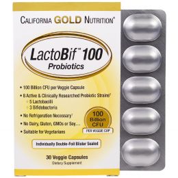 California Gold Nutrition, LactoBif 100 в блистере из двойной фольги, в упаковке 30 капсул