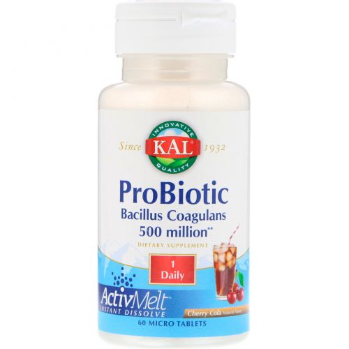 KAL, Probiotic Bacillus Coagulans ActivMelt, Cherry Cola, 500 million, 60 Micro Tablets