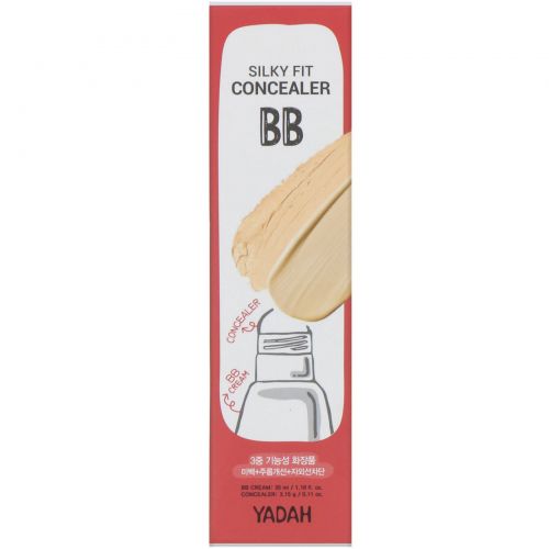 Yadah, Silky Fit Concealer BB, BB-крем и консилер, 2 в 1, оттенок 23 натуральный бежевый, 35 мл (3,15 г)