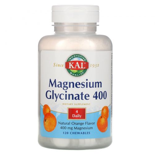 KAL, Magnesium Glycinate 400, Natural Orange Flavor, 120 Chewables