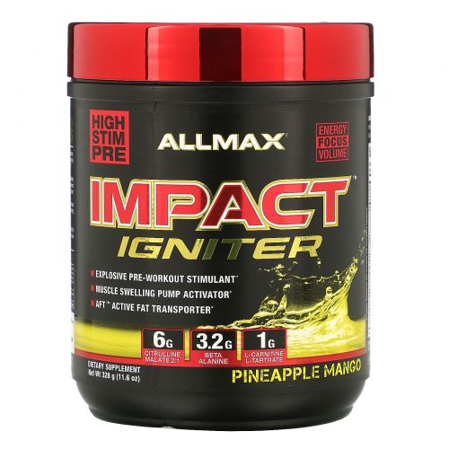 ALLMAX Nutrition, IMPACT Igniter, предтренировочный, цитруллина малат + бета-аланин + NAC, ананас и манго, 11,6 унц.(328 г)